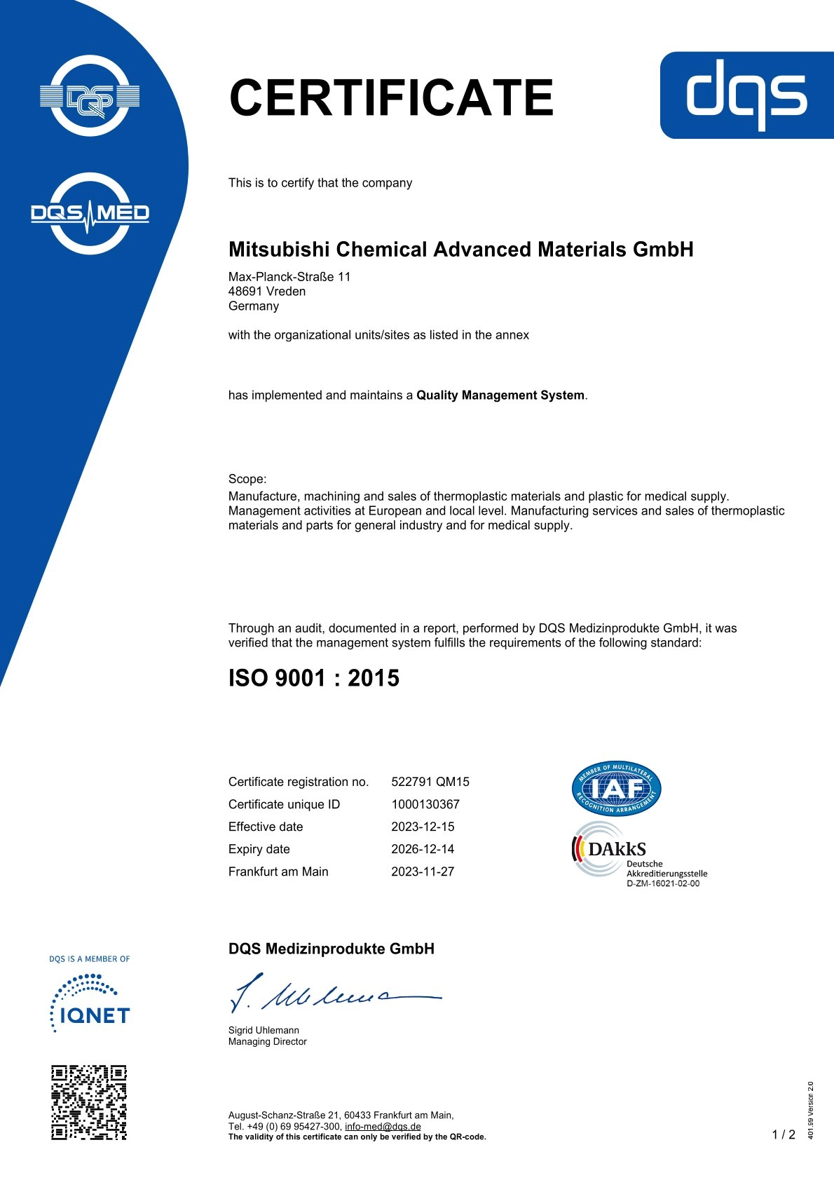 ISO 9001-2015 MCAM Vreden Sertifika